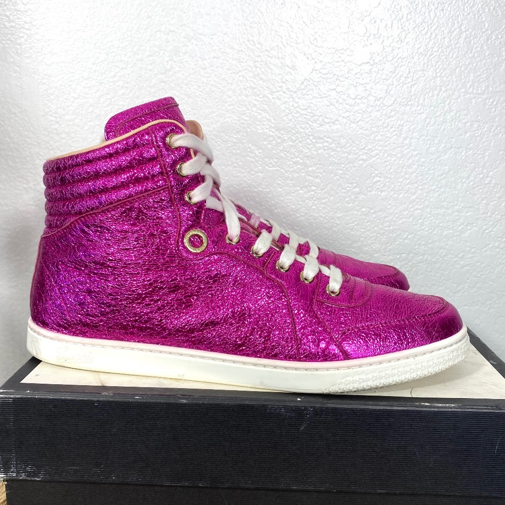 Gucci galassia pink shimmer high top sneaker fuchsia